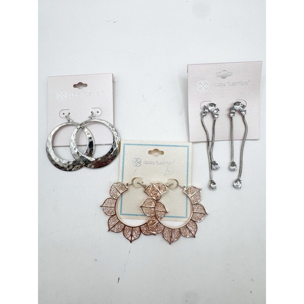 3 Pairs Of Daisy Fuentes Earrings New Dangle Fancy Rhinestone Moroccan Hoops